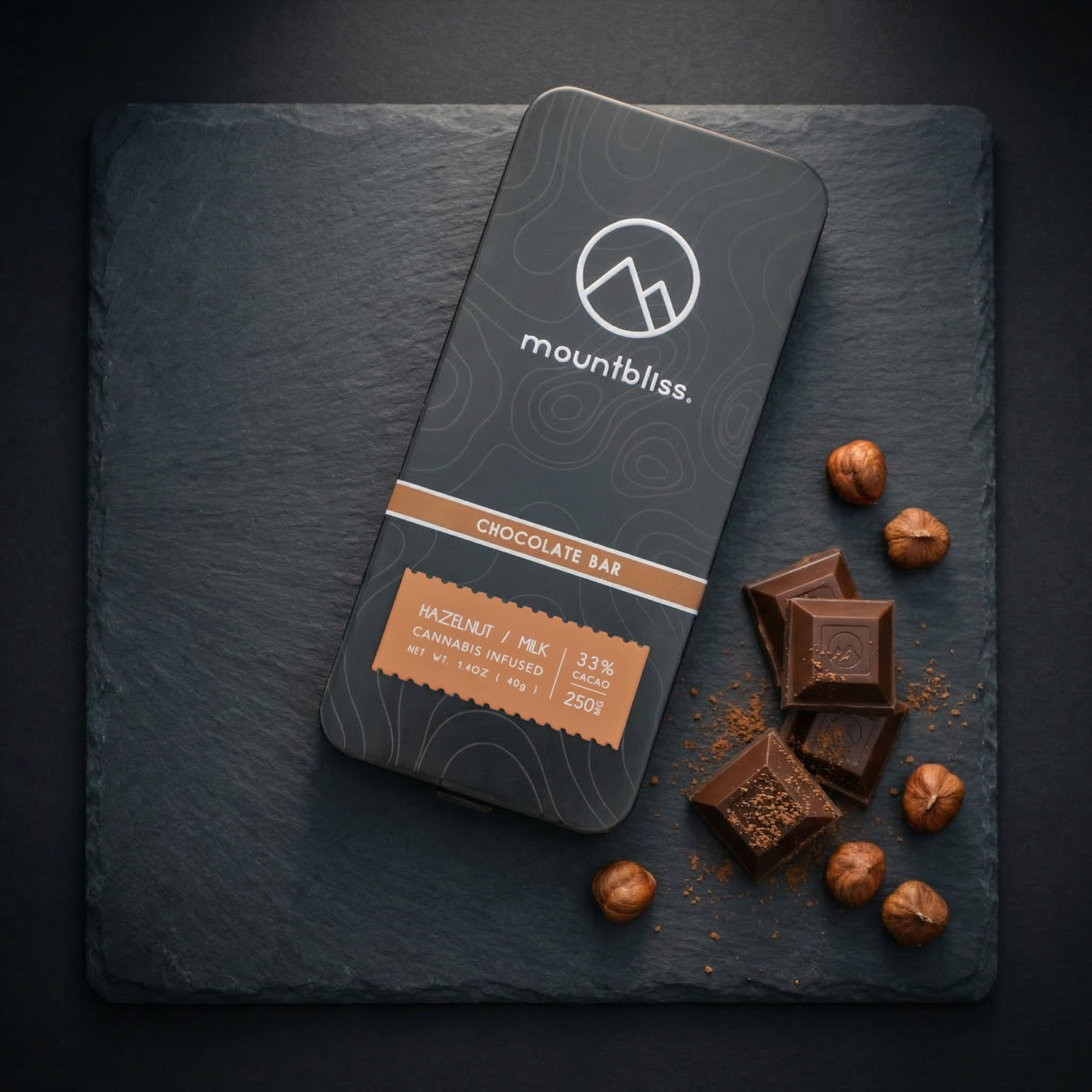 Hazelnut Chocolate Bar – 250MG THC | 33% Cacao